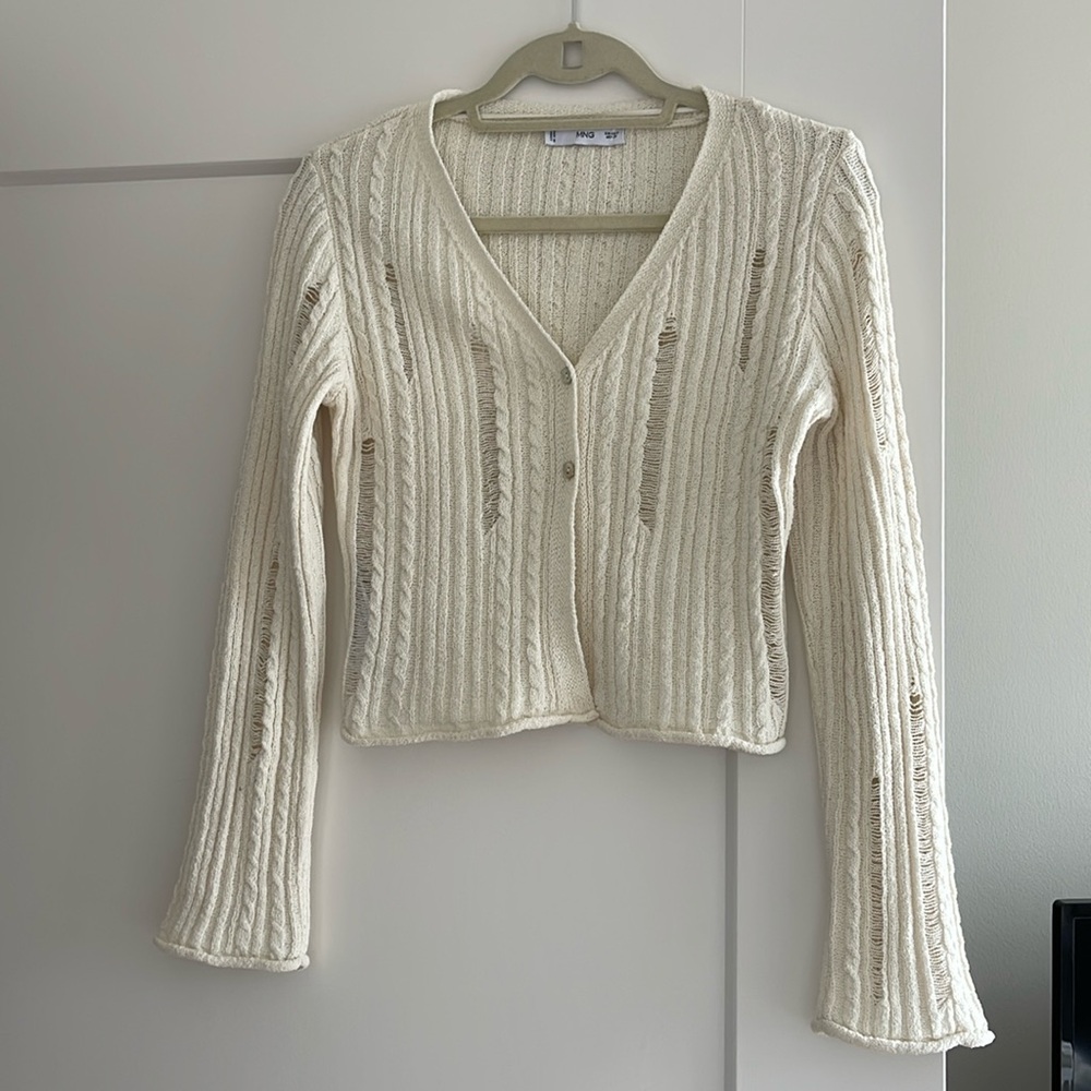 Mango Cropped Knit Cardigan